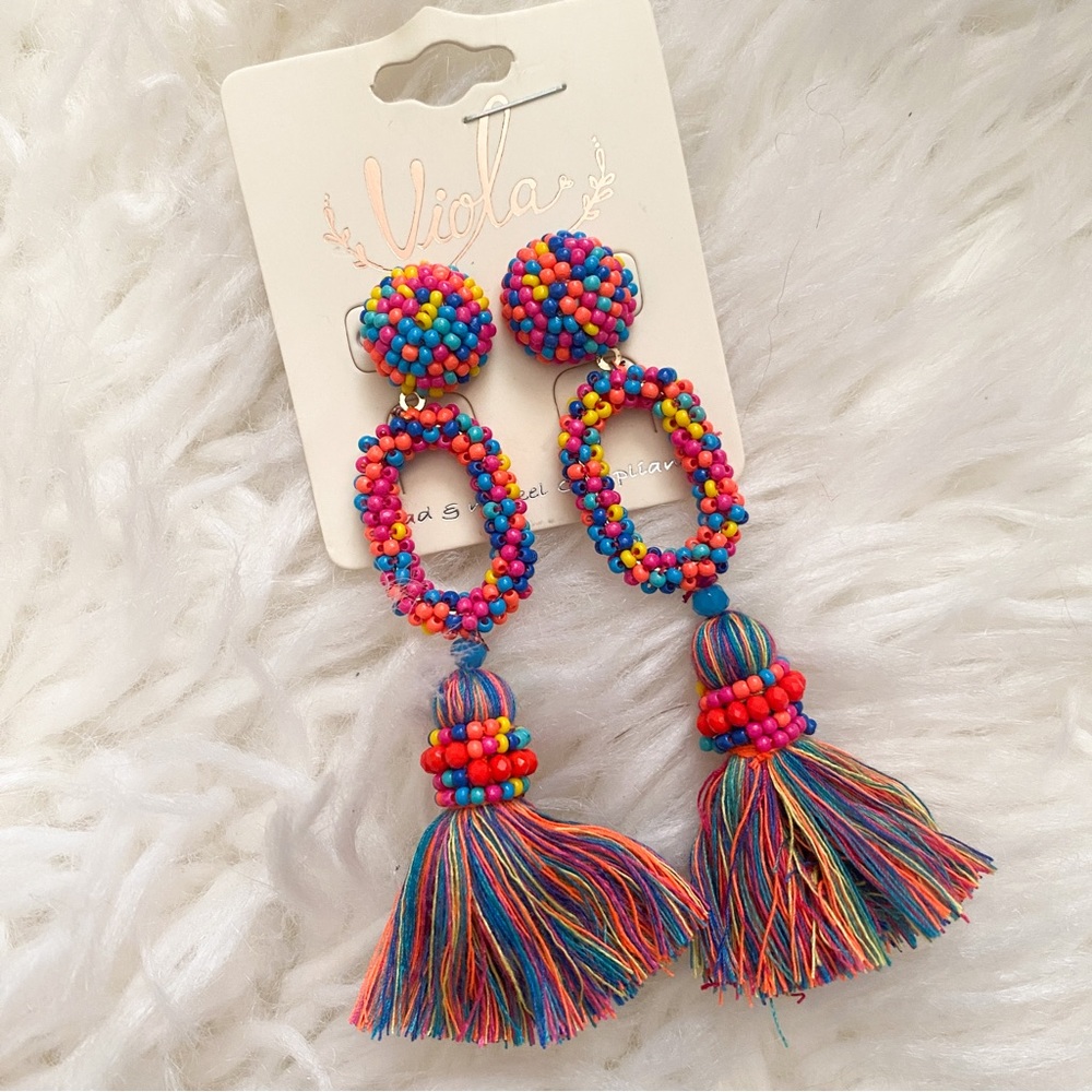 Multicolor Beaded Tassel Earrings